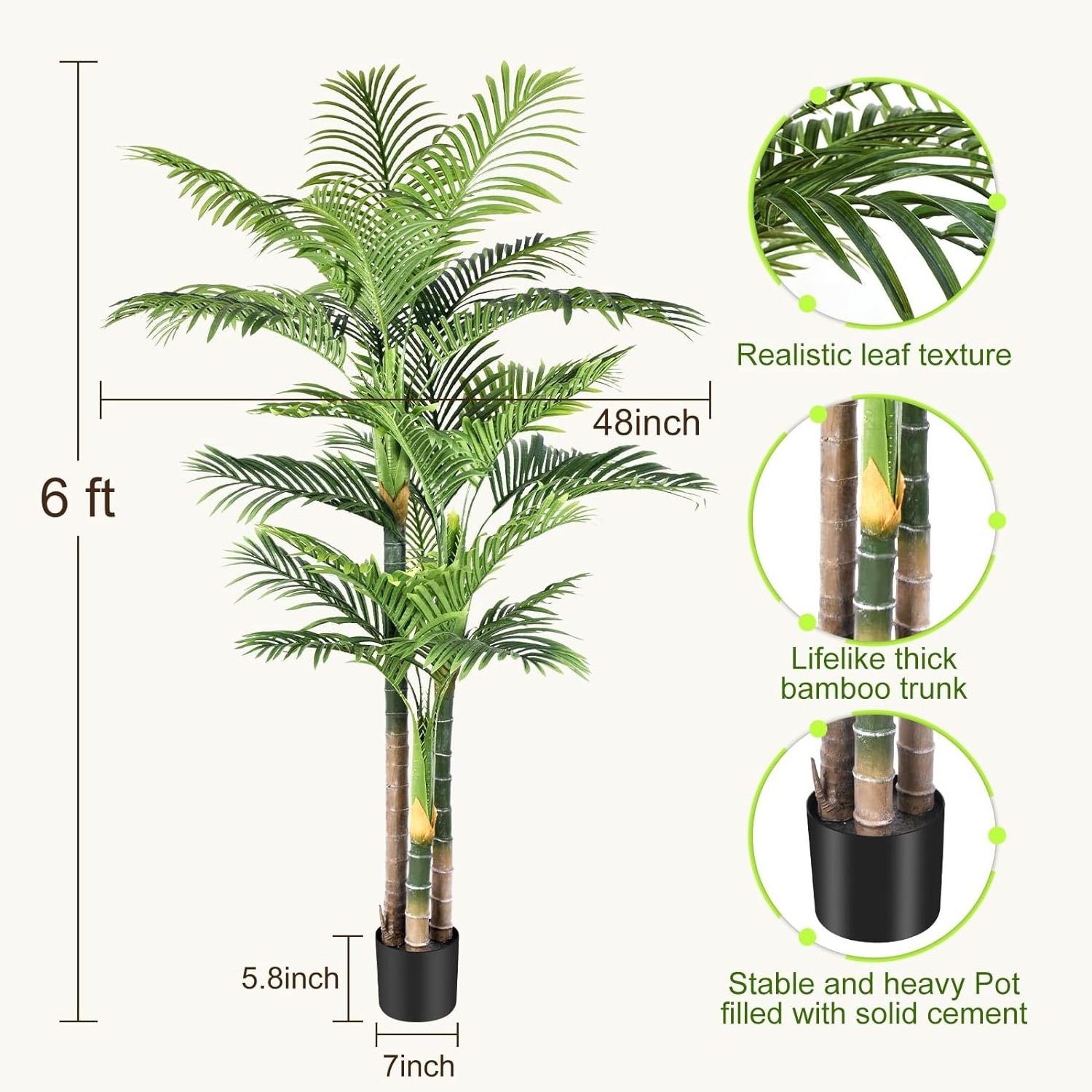 High Quality Indoor Decor 120cm 2M Mini Big Tropical Faux Natural Green Plastic Fake Areca Palm Plant Small Artificial Palm Tree