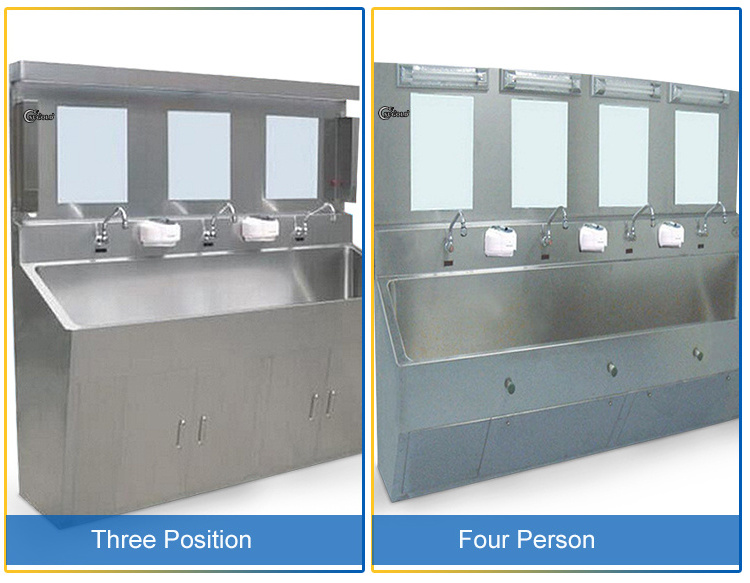 Hospital Three Person Stainless Steel Medical Washing Hand Sink