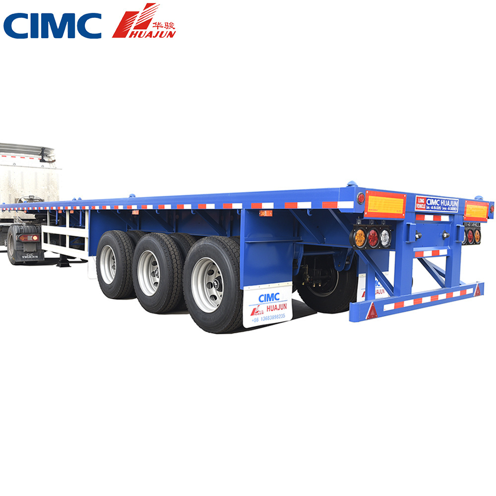 CIMC HUAJUN 20ft 40ft standard flatbed trailer tanque 40tons 80tons truck chassis with air suspension and lifting