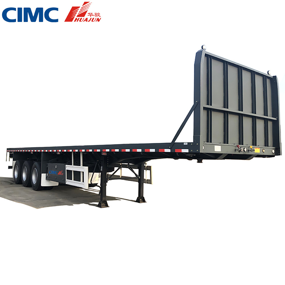 CIMC HUAJUN 20ft 40ft standard flatbed trailer tanque 40tons 80tons truck chassis with air suspension and lifting