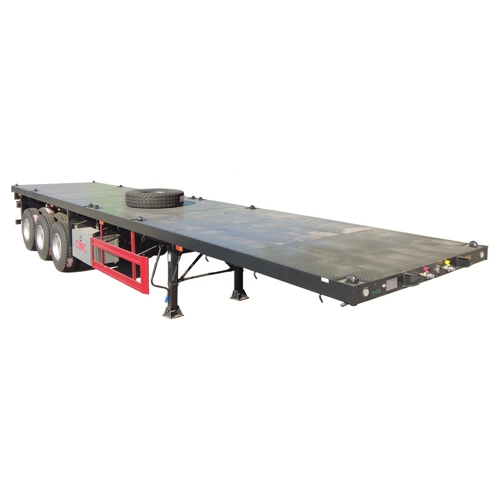 CIMC HUAJUN 20ft 40ft flat bed container 40ft flatbed heavy load trailers 80tons truck chassis decking