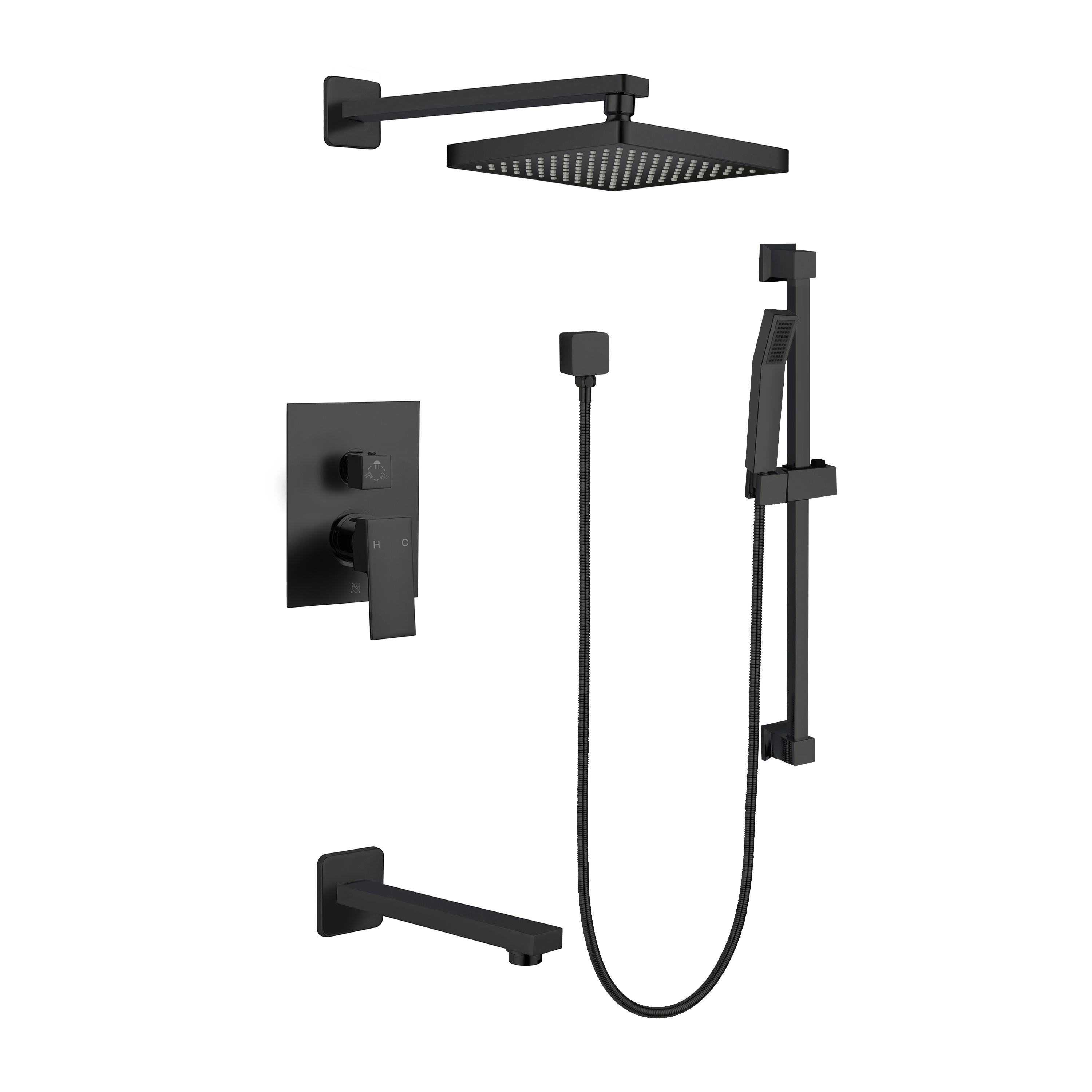 Bathroom Shower System fixtures Bathtub Mixer Faucet Hot Cold Bathroom Tap Black Thermostatic Ceiling Shower Set