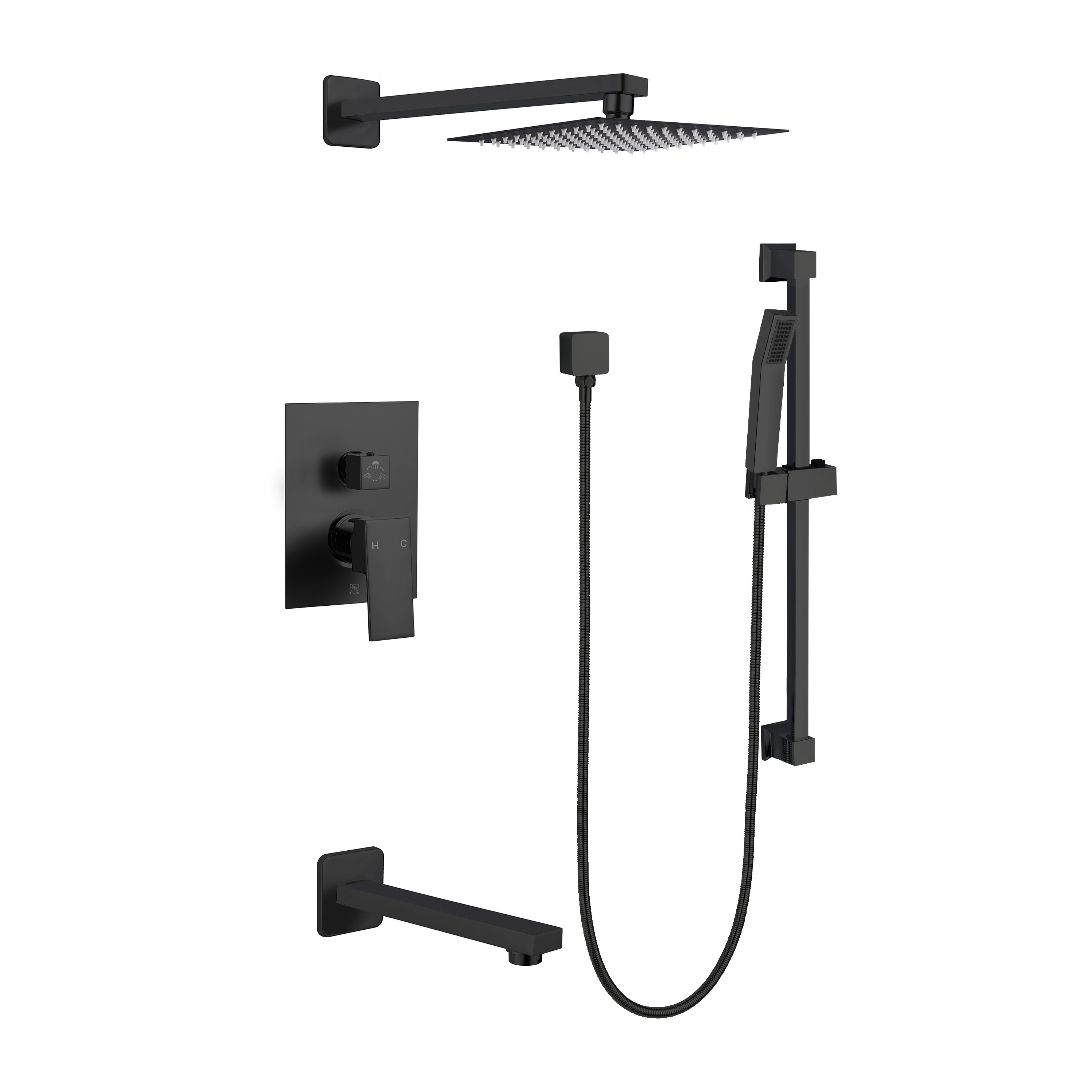 Bathroom Shower System fixtures Bathtub Mixer Faucet Hot Cold Bathroom Tap Black Thermostatic Ceiling Shower Set