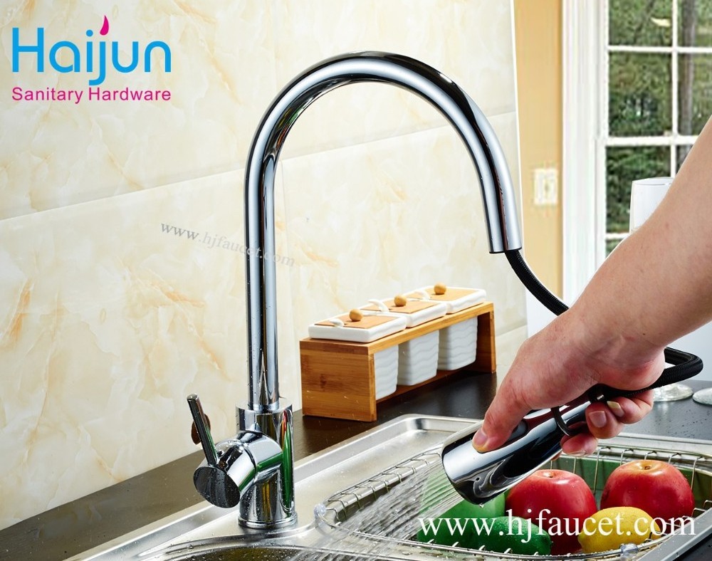 HAIJUN Torneira Cozinha Brass Chrome Kitchen Faucet with Pull Out Sprayer