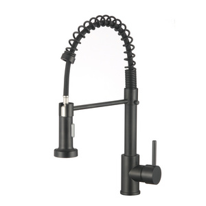 Tidjune Commercial Black Brass Single Handle Single Lever Pull Down Sprayer Spring Kitchen Sink Faucet