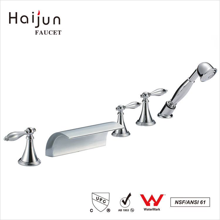 Haijun Fashion Decor Home Bathroom Deck Mounted Triple Handle Bathtub Faucet