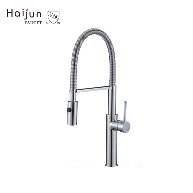 cUPC Brushed Nickel Pull Out Kitchen Faucet with Pull Down Sprayer Commercial Single Handle Lever Spring Kitchen Sink Faucet