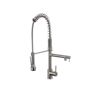 cUPC Brushed Nickel Pull Out Kitchen Faucet with Pull Down Sprayer Commercial Single Handle Lever Spring Kitchen Sink Faucet