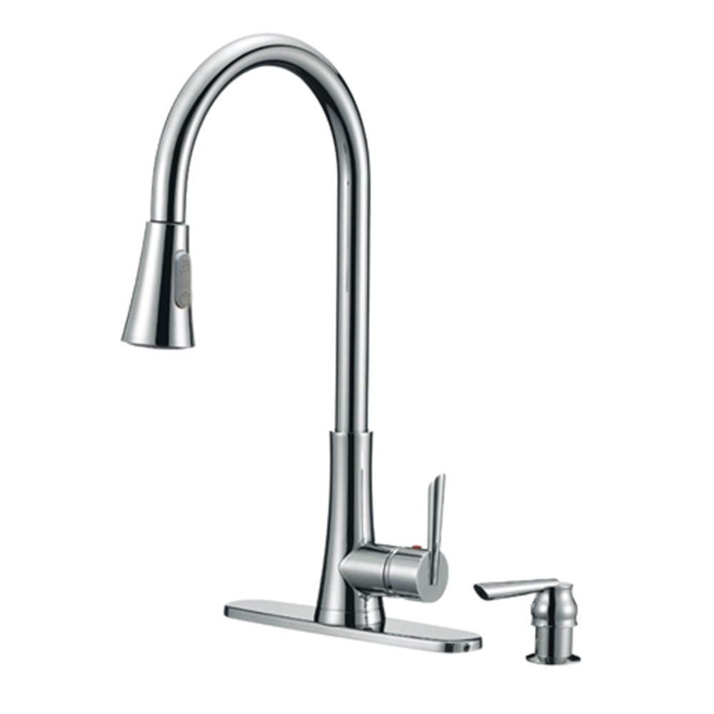 Single Handle High Arc Brushed Nickel Pull Out Kitchen Faucet,Single Level Black Kitchen Sink Faucets with soap dispenser