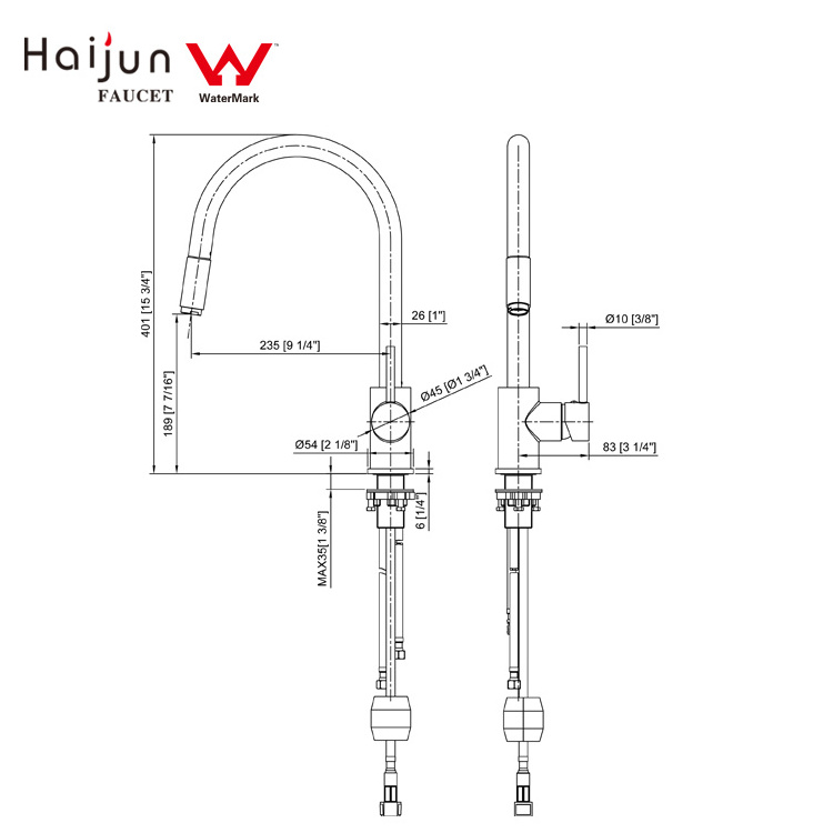 Watermark Single Handle Pull Down Faucets Brass Kitchen Faucet Hot and Cold Water Tapware Ceramic Polished Modern Contemporary