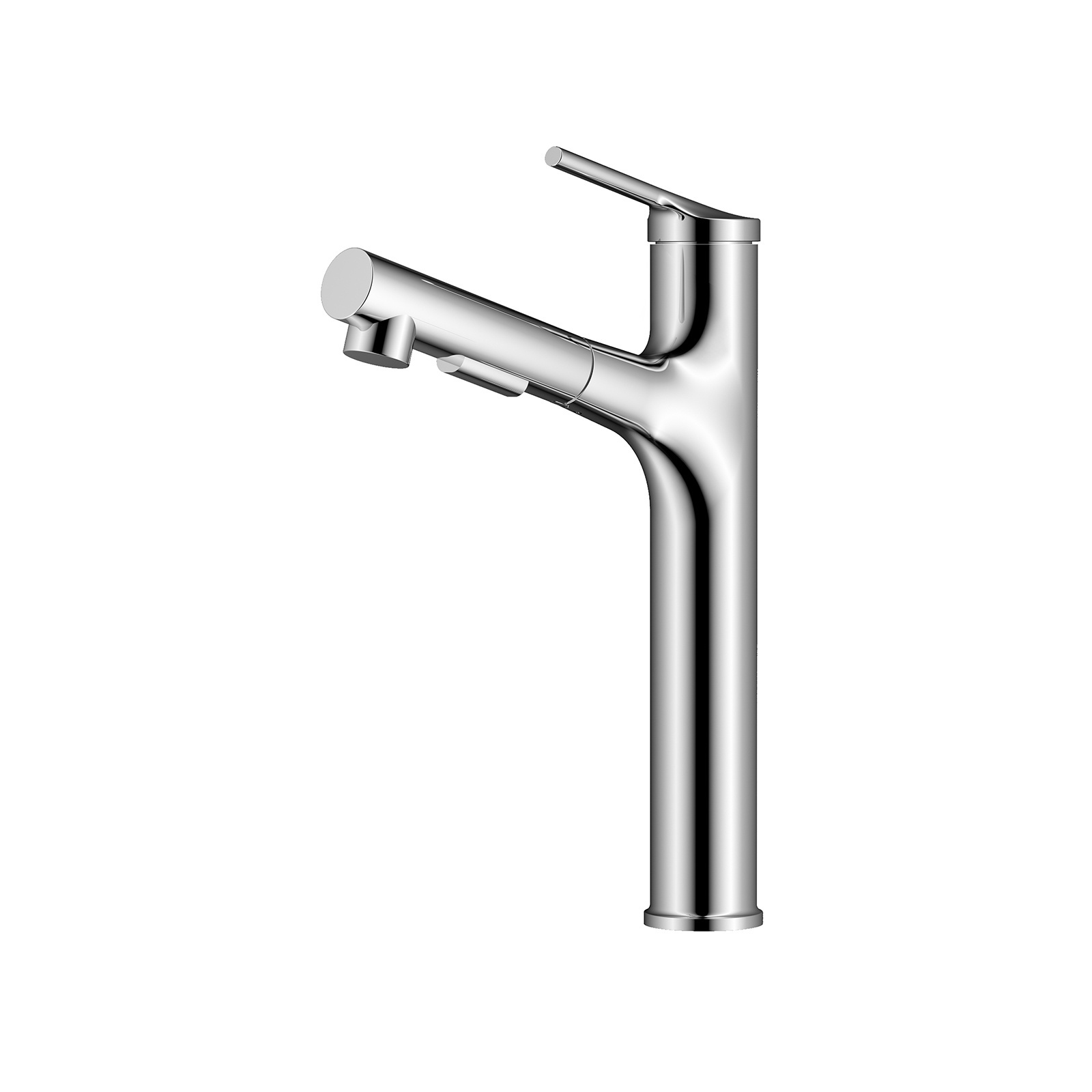 Contemporary Bathroom Basin Mixer Taps Tall Body Black Painting Single Handle 2-Function Faucet with Pull out Sprayer