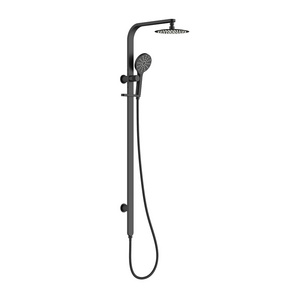 Shower System 8" Round Dual 2 in 1 Gooseneck Arm Matte Black Rain Shower Head Rail Faucet Set