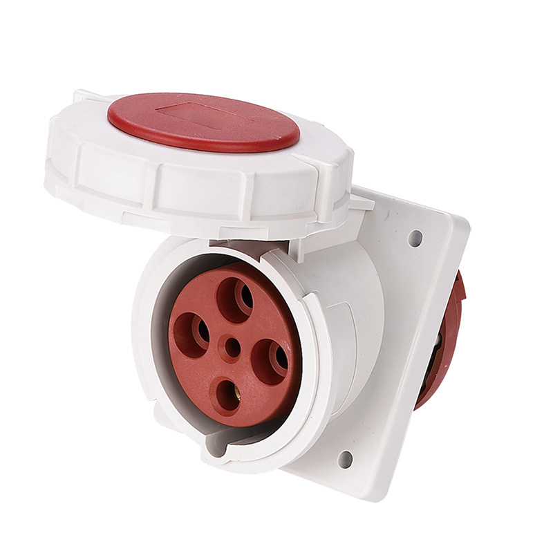 IEC60309 Electrical Plugs And Sockets 400V 63A 3P+E IP67 Angled Panel-mounted Socket