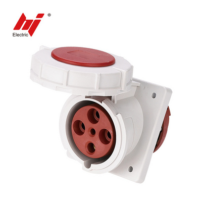 IEC60309 Electrical Plugs And Sockets 400V 63A 3P+E IP67 Angled Panel-mounted Socket