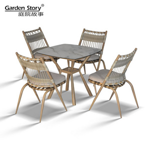 Garden story Outdoor Aluminum Garden Furniture Set 4-Pie Rattan Wicker Chairs Patio Restaurant Hotel French Bistro Dining Chai