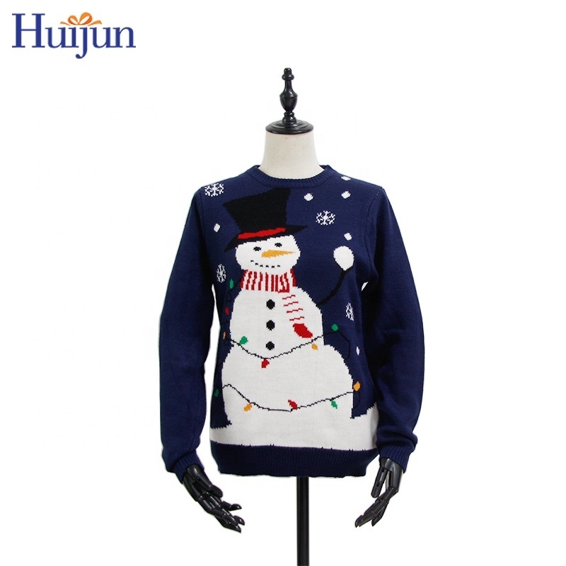 Wholesale 2023 New Blue Custom Funny Merry Christmas Ugly Sweater Snowman Knit Pullover Family Jumper woman