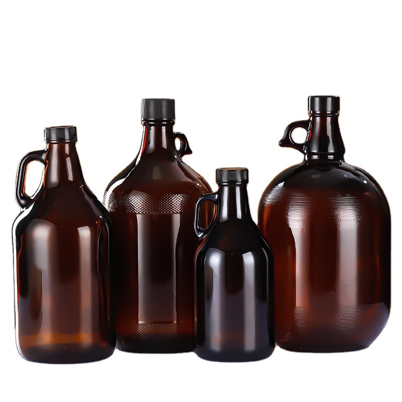 1 Gallon Amber California Glass Wine Bottles for Beer Growler Soda with Black Lid