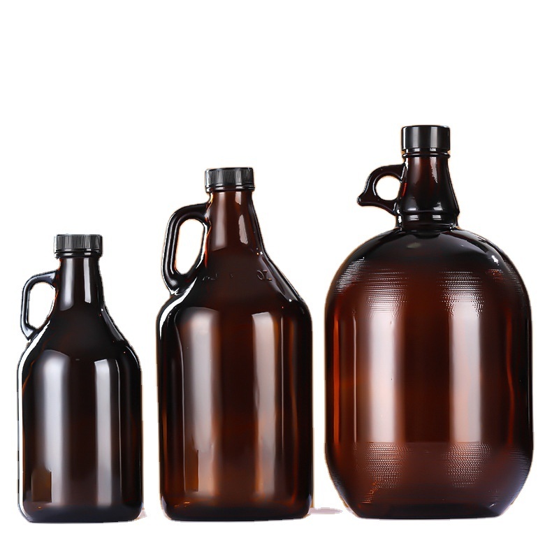 1 Gallon Amber California Glass Wine Bottles for Beer Growler Soda with Black Lid