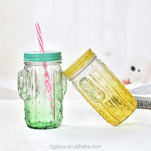 Colored fancy 16oz bulk mason jar wholesale with metal lid and plastic straw handle