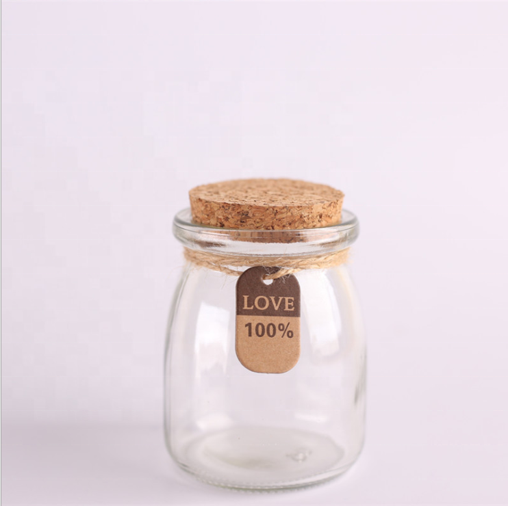 Wholesale Milk Drink Container Pot 150ml  Glass Pudding Jar Yogurt Pudding Cup 5oz With Cork Lid