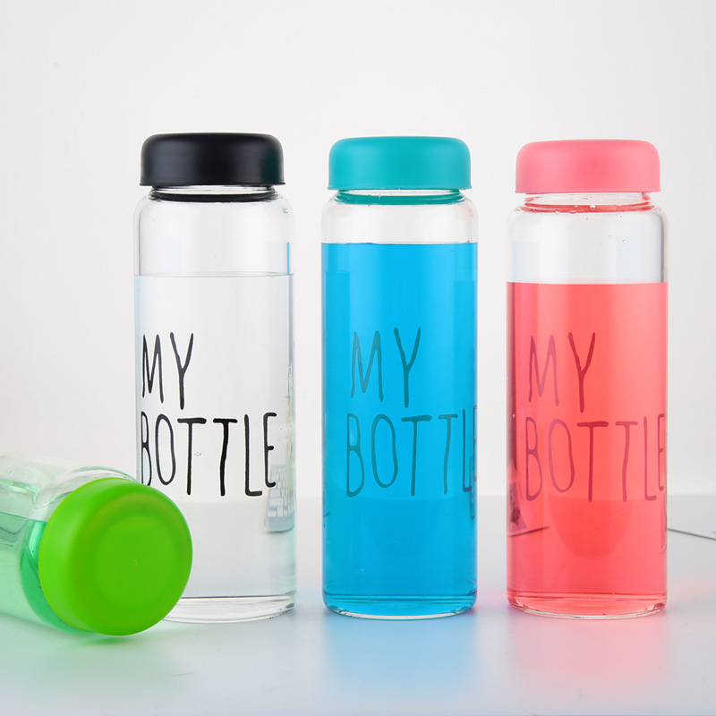 colorful letter glass water bottle with cloth cover frosted portable bottle glass drinking cup