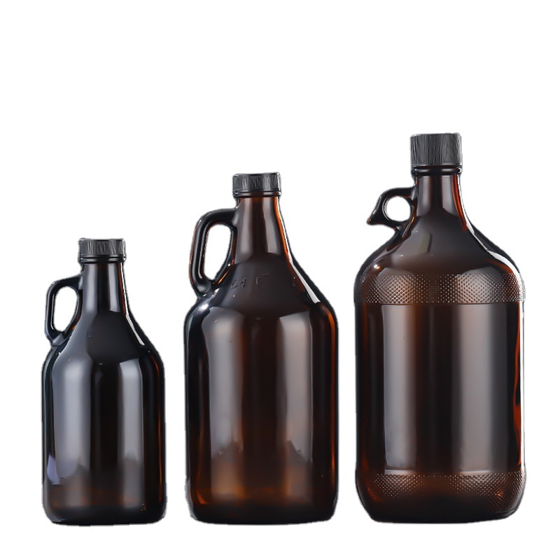 1 Gallon Amber California Glass Wine Bottles for Beer Growler Soda with Black Lid