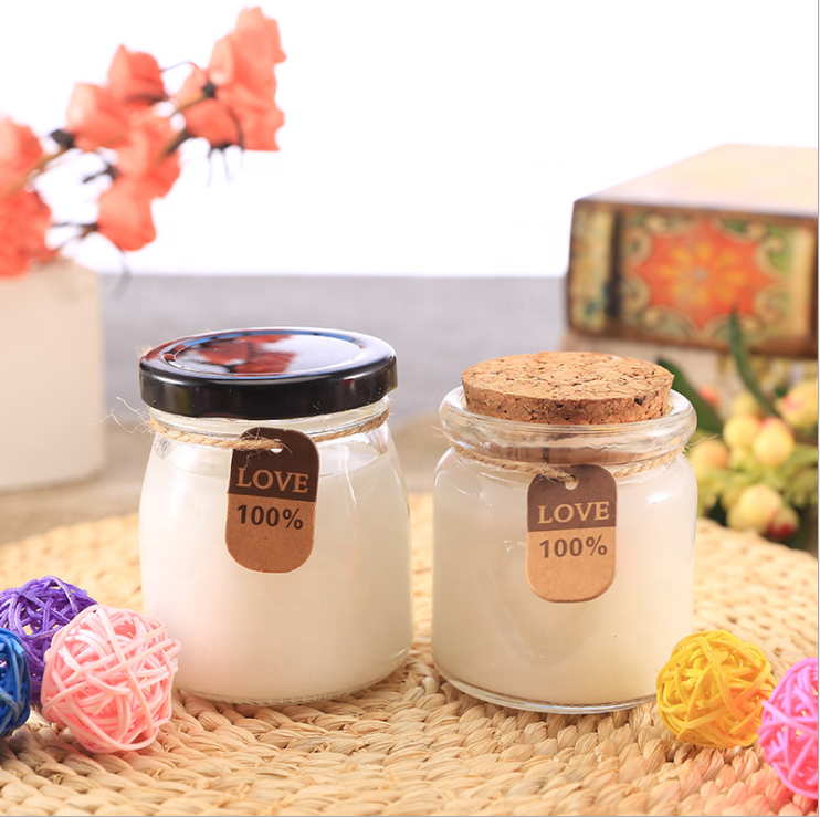 Wholesale Milk Drink Container Pot 150ml  Glass Pudding Jar Yogurt Pudding Cup 5oz With Cork Lid