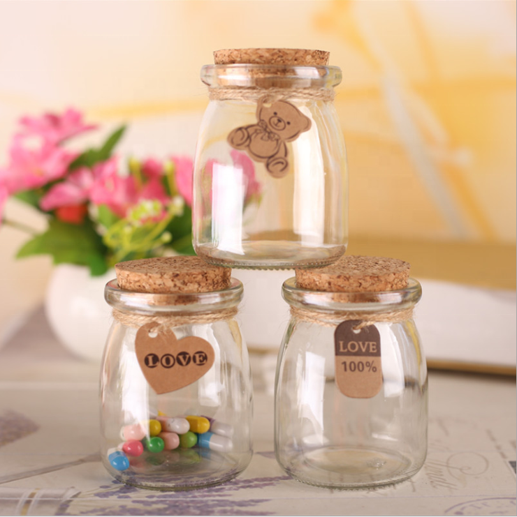 Wholesale Milk Drink Container Pot 150ml  Glass Pudding Jar Yogurt Pudding Cup 5oz With Cork Lid