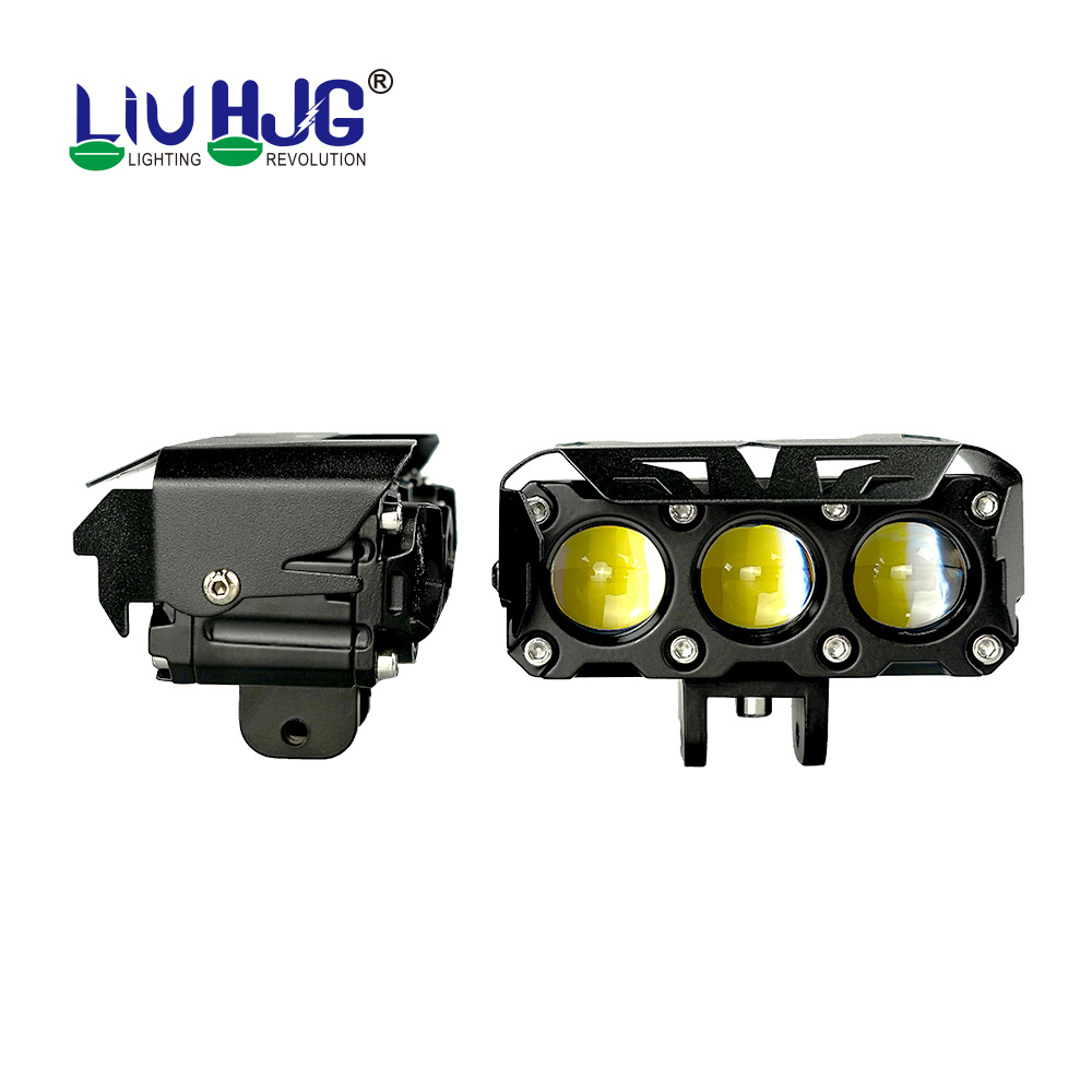 HJG Mini double led hjg Fog Lights Work Lamp Car Spotlight Hi/lo Beam Dual Colors 3 Led Projector Lens Motorcycle Headlights