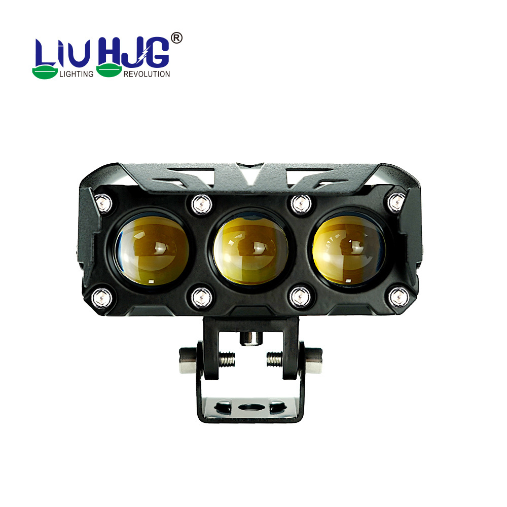 HJG Mini double led hjg Fog Lights Work Lamp Car Spotlight Hi/lo Beam Dual Colors 3 Led Projector Lens Motorcycle Headlights