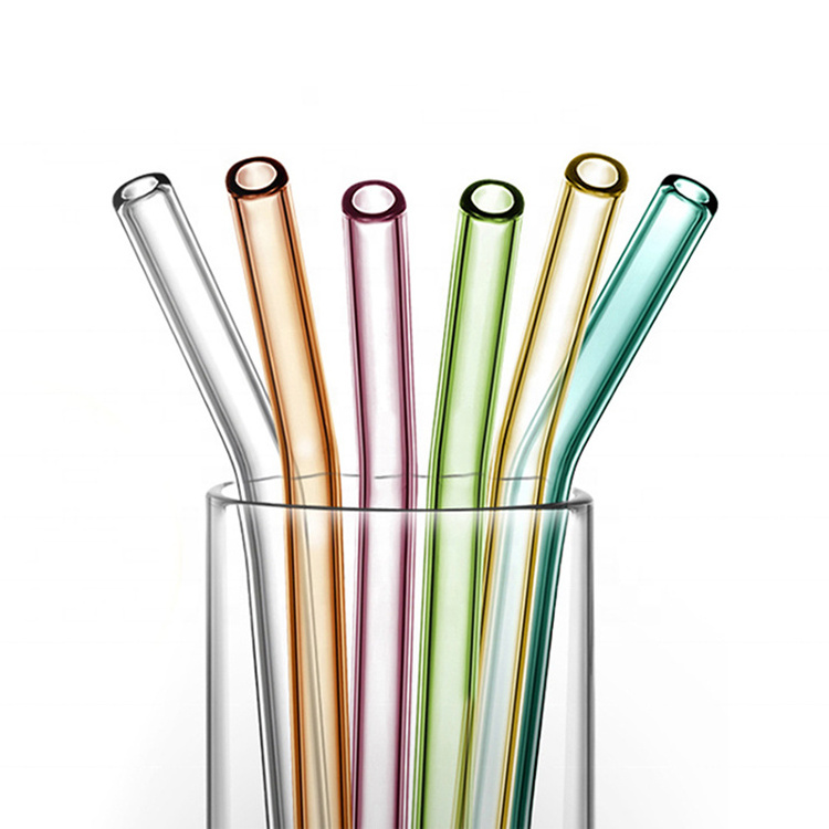 Custom logo transparent Drinking straws set glass Eco Friendly Reusable glass straw pipe