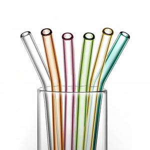 Custom logo transparent Drinking straws set glass Eco Friendly Reusable glass straw pipe