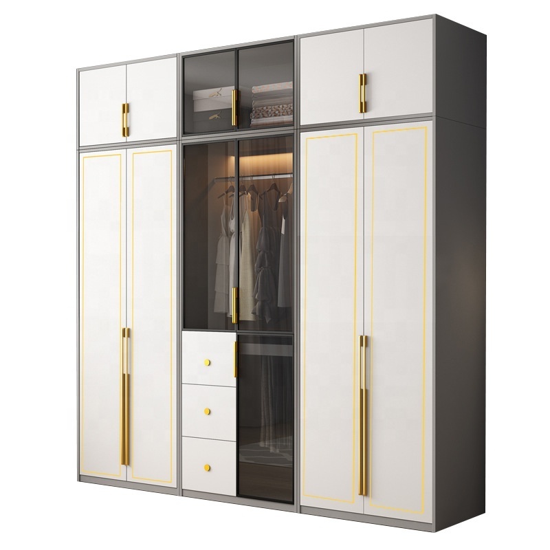 Luxury LED custom plywood closet  bedroom furniture wardrobe hanging closet organizers