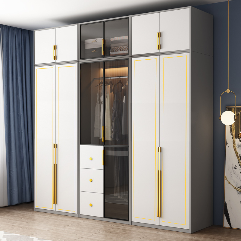 Luxury LED custom plywood closet  bedroom furniture wardrobe hanging closet organizers