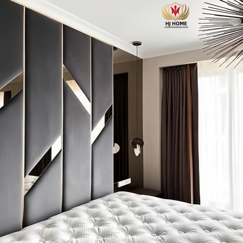 HJ HOME  Luxury Customized Bedroom Leather background Interior Wall Decoration Upholstered Fabric Wall Panel