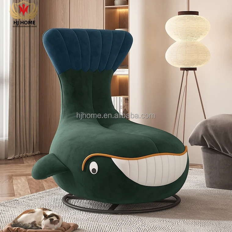 Whale Design Sofa Chair for Kids Room Playful Furniture Green Shark Kid Lounge Swivel Chair