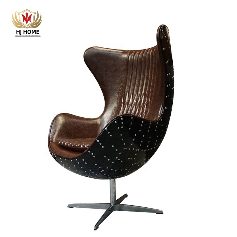 Hot Sale Iconic Design Danish Swivel High Back Shell Chair Modern Cognac Leather Egg Chair