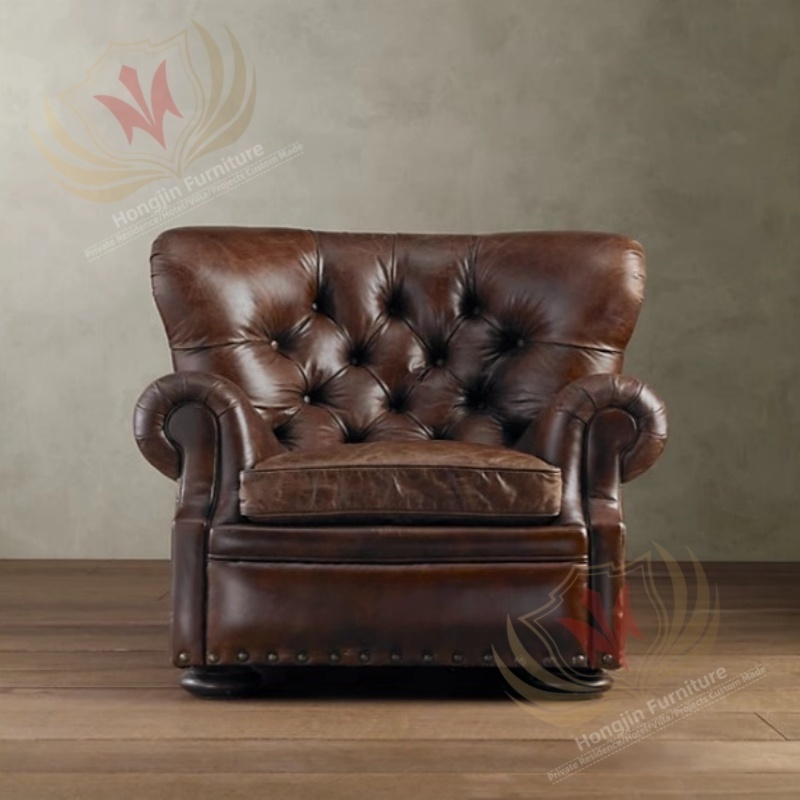 HJ HOME Aviator Retro Sitting Furniture Hotel Sofa Bar Industrial Classic Lounge Chair Chesterfield Couch Accent Single Chair