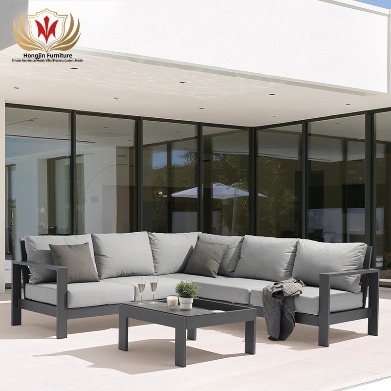 HJ HOME Modern Furniture Aluminum Modular Set Living Room Garden Seating Patio Hotel Sectional L Shape Outdoor Sofa Set