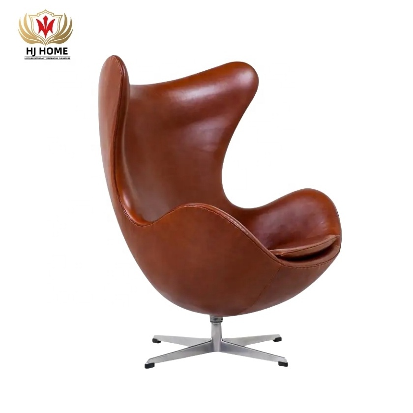 Hot Sale Iconic Design Danish Swivel High Back Shell Chair Modern Cognac Leather Egg Chair