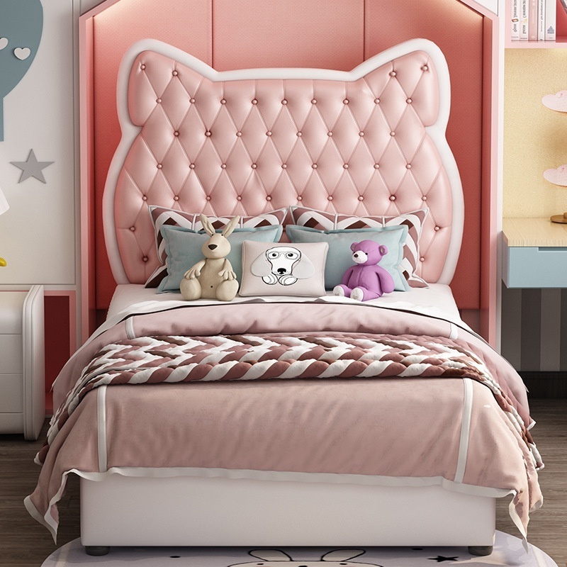 HJ HOME Modern Children's Girl Hello Kitty Bed Pink Cartoon Net Red Teenager Bed 1.5m Bedroom Single Kids Bed Sets