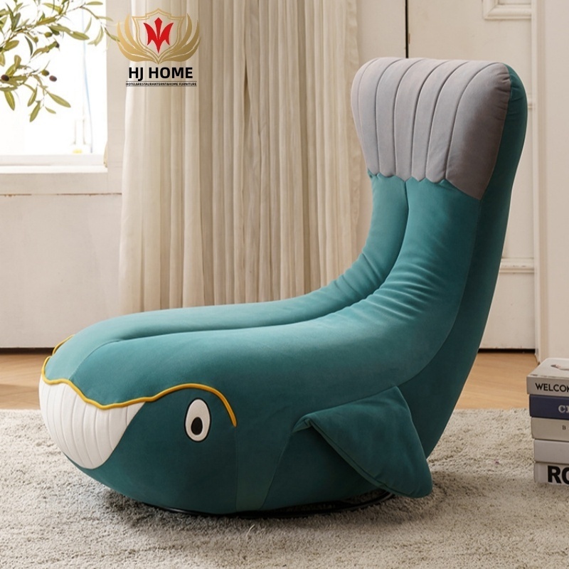 Whale Design Sofa Chair for Kids Room Playful Furniture Green Shark Kid Lounge Swivel Chair