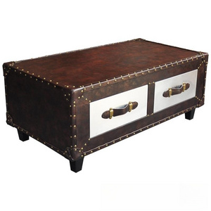 HJ HOME American Retro Living Room Upholstered Leather Tea Table Brown Industrial Antique Coffee Shop Bar KTV Storage