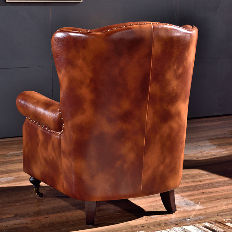 HJ HOME Classic Cigar Sofa Chair Living Room Furniture Bar Antique Wax Leather Chesterfield Cafe Hotel American Retro Chair