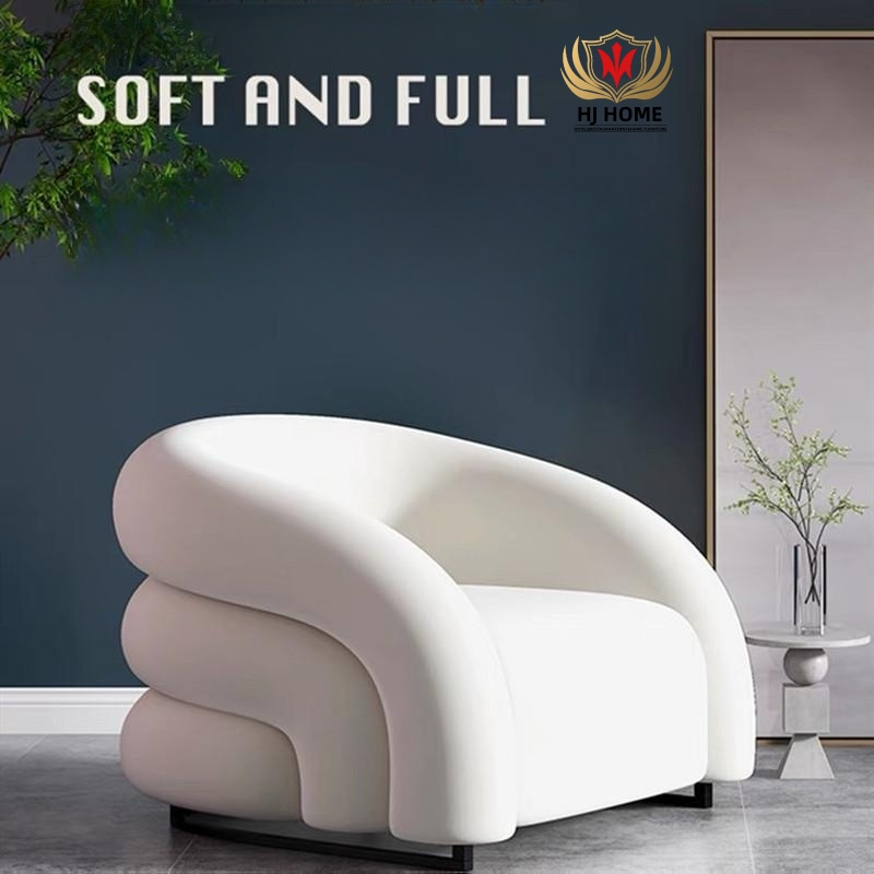 HJ HOME Nordic Single Hotel Accent Modern Design Chairs White Lamb Wool Leisure Sofa Chairs For Living Room Bedroom Reading Room