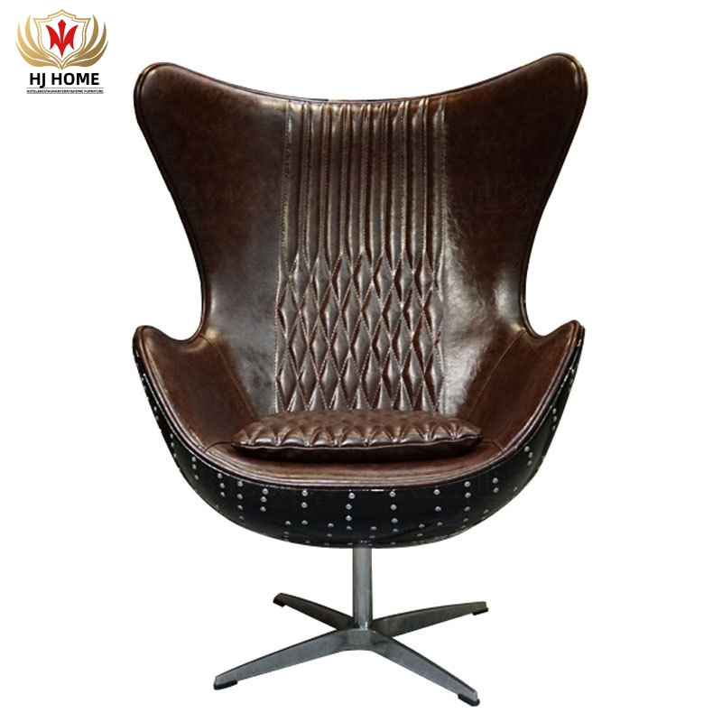 Hot Sale Iconic Design Danish Swivel High Back Shell Chair Modern Cognac Leather Egg Chair