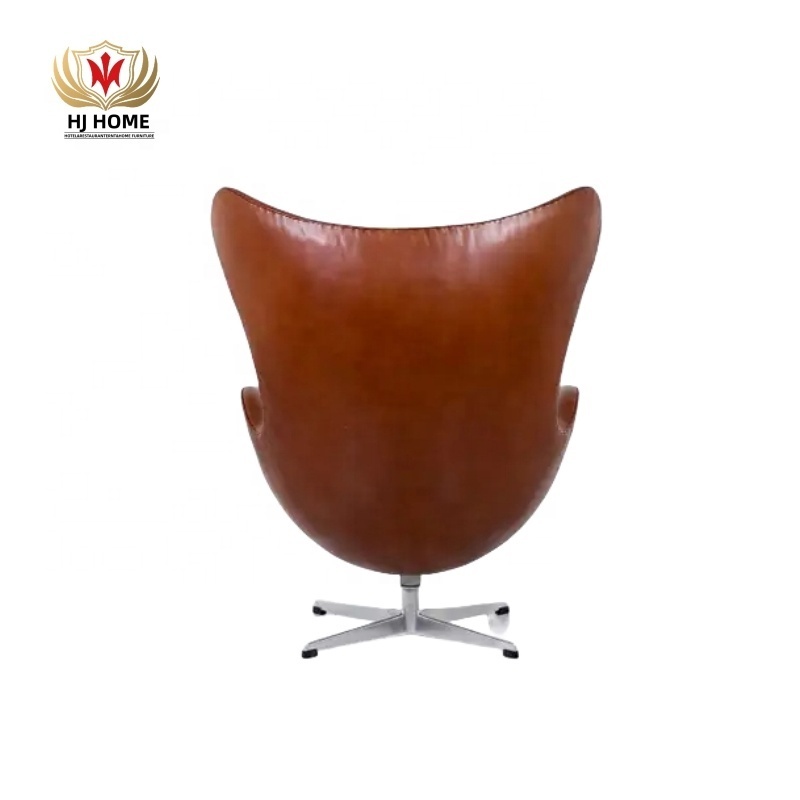 Hot Sale Iconic Design Danish Swivel High Back Shell Chair Modern Cognac Leather Egg Chair