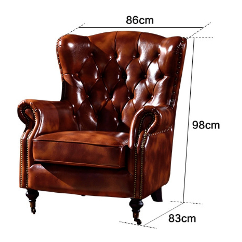 HJ HOME Classic Cigar Sofa Chair Living Room Furniture Bar Antique Wax Leather Chesterfield Cafe Hotel American Retro Chair