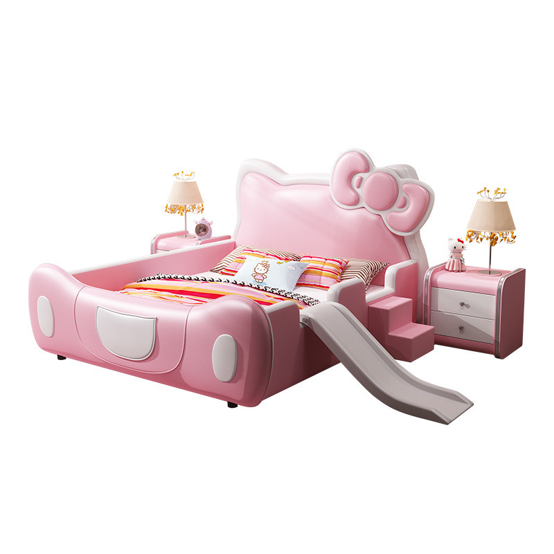 Pink Babies Crib And Baby Cot Playpen Multifunction Solid Wood Bed With Slide And Stairs kids house bed Girl Bed