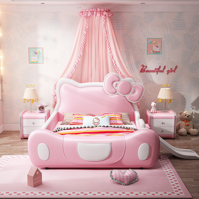 Pink Babies Crib And Baby Cot Playpen Multifunction Solid Wood Bed With Slide And Stairs kids house bed Girl Bed